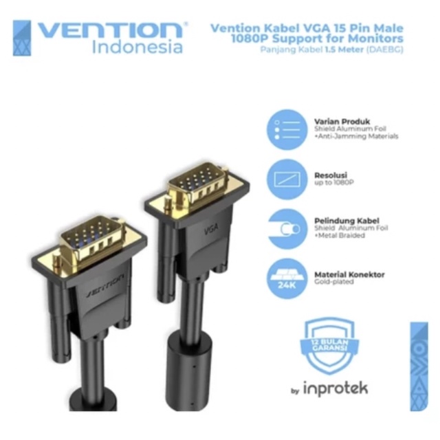 [1.5M] Vention Kabel VGA to VGA Male to Male Gold Plated Premium - DAE