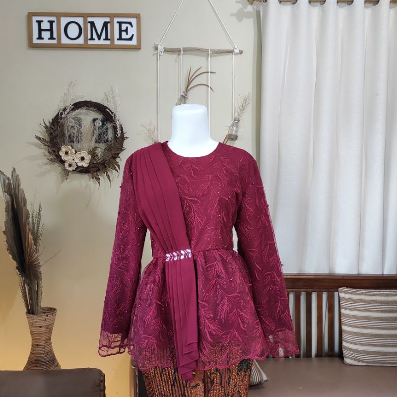 KEBAYA SELENDANG LAMARAN, WISUDA, DOMAS, BRIDESMAID (ATASAN SAJA)-Maroon 2