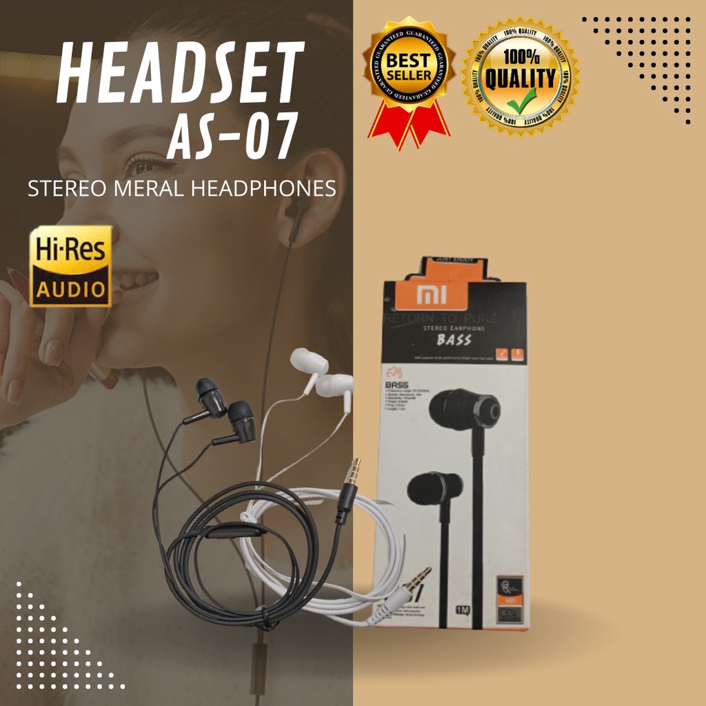 HEADSET / HANDSFREE &lt; XIAOMI - AS07 &gt; SUPER BASS + MIC bisa buat pakai semua tipe hp