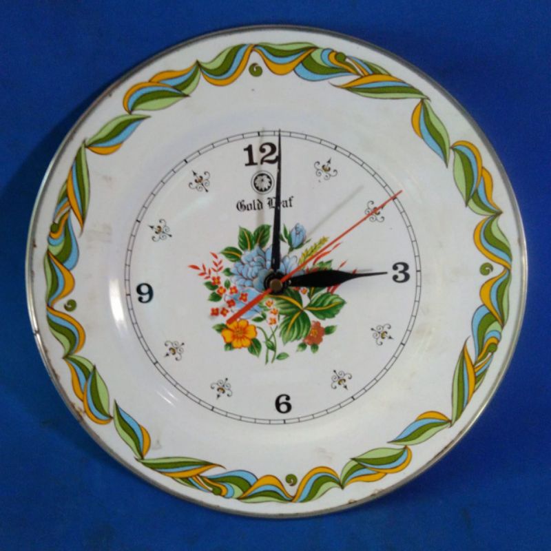 jam enamel piring gold leaf original jadul vintage antik lawas kuno rare langka klasik dan imoet