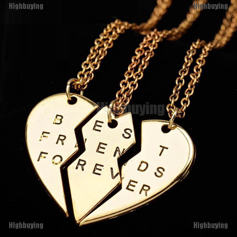 3pcs Kalung Persahabatan Liontin Desain Kombinasi Hatitulisan Best Friends Forever Untuk Wanita