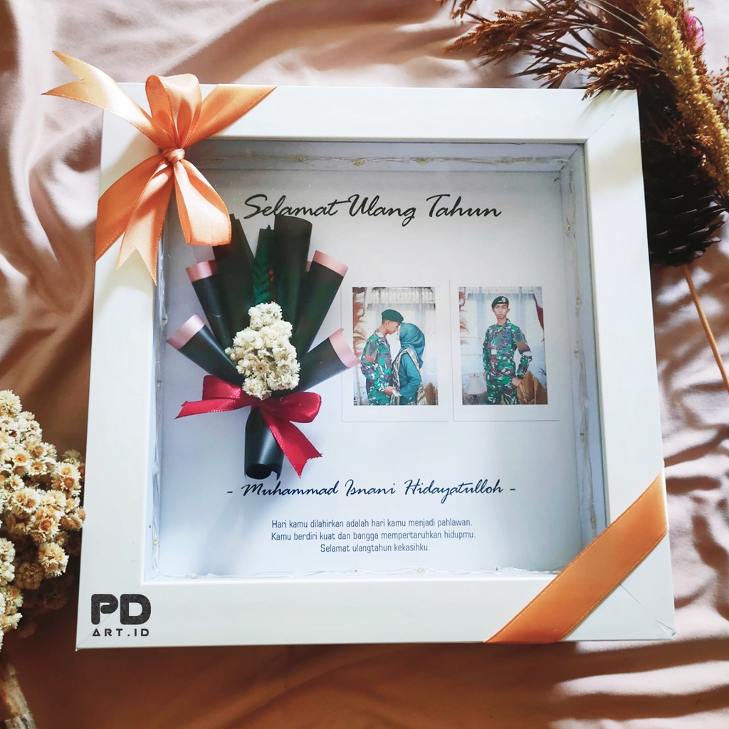 1 Paket Kado Ulang Tahun / Dried Flowers Frame 3D / Bingkai Foto Aesthetic Ada Lampunya