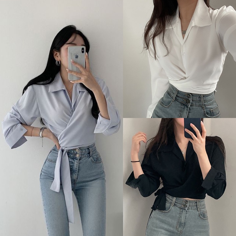 korea style atasan baju wanita kekinian blouse putih wanita/kaos hitam