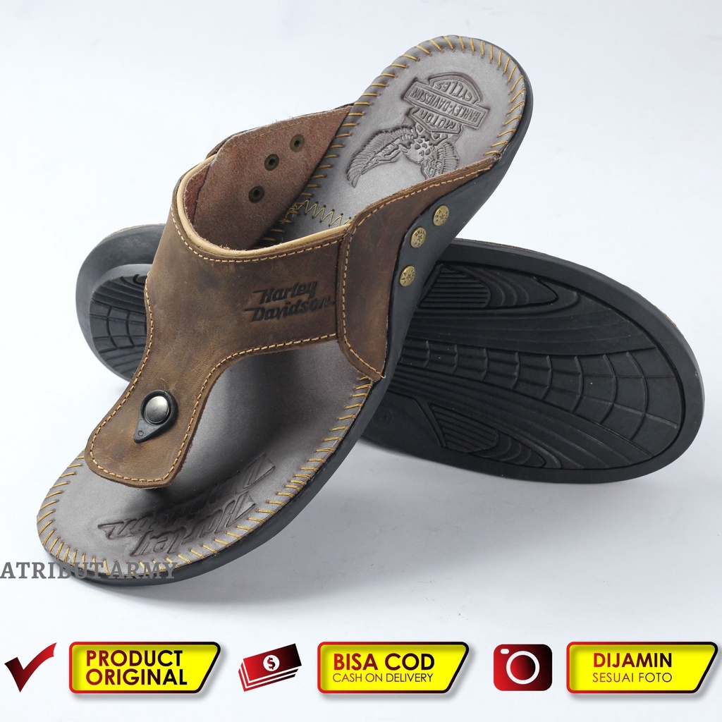 SANDAL JAPIT KULIT ASLI PRIA HARLEY DAVIDSON FULL UP l SENDAL JEPIT KULIT ASLI PRIA SANDAL CASUAL/ SENDAL JEPIT SLIDE HERLEY KULIT GOSOK - SH04