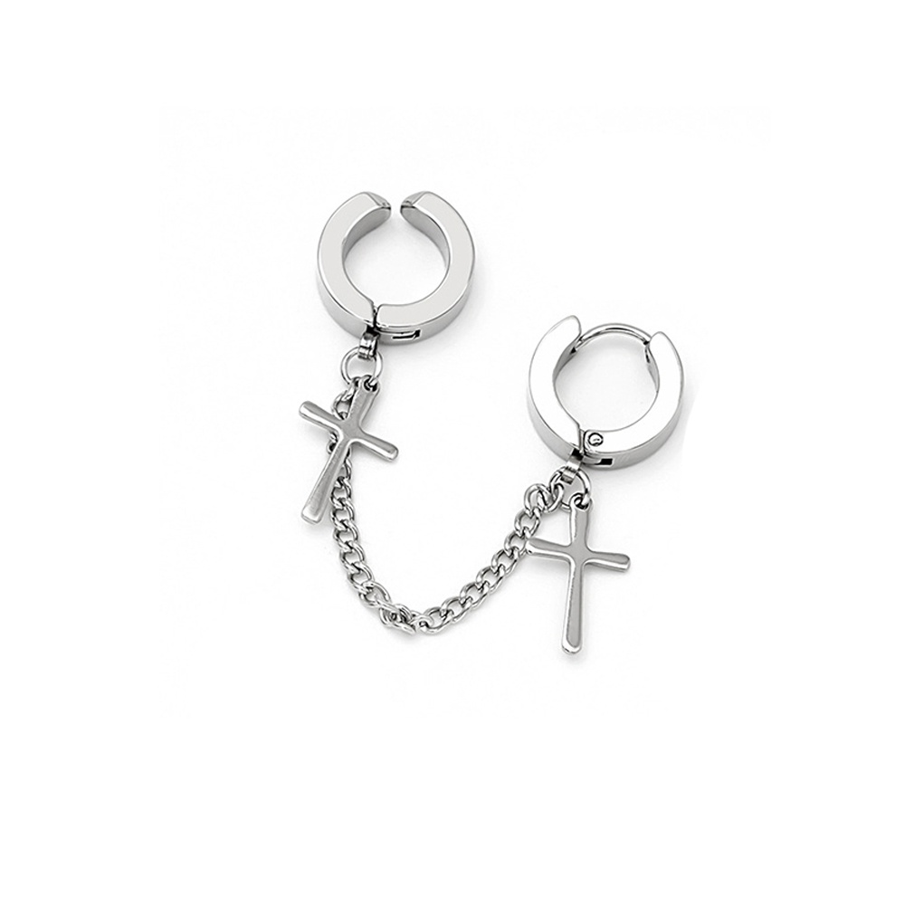 1 Pc Anting Rantai Rumbai Panjang Bahan Stainless Steel Gaya Punk Gothic Untuk Pria Dan Wanita