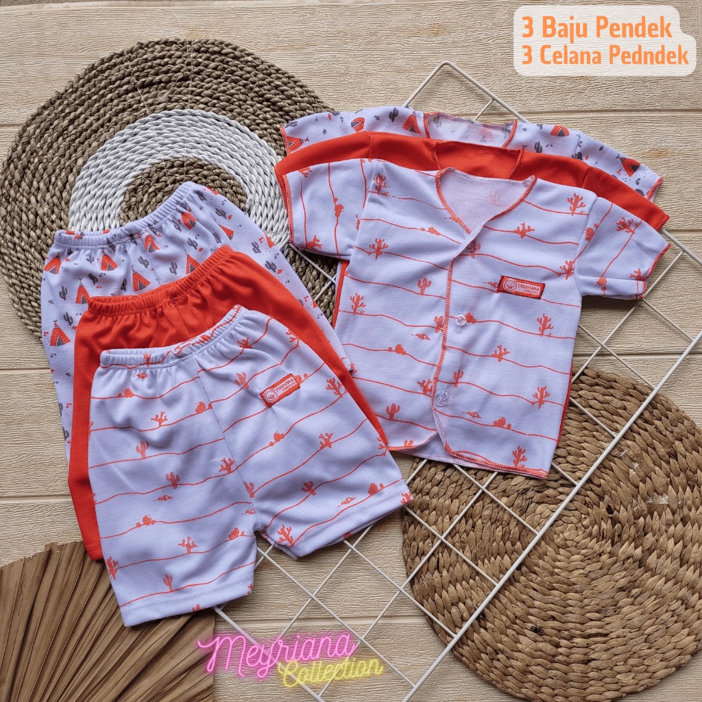 Seri Orange 6 PCS Baju Bayi Lengan Pendek dan Celana Pendek Bayi Baru Lahir Meyriana Collection