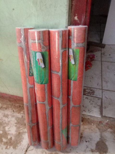 Murah Wallpaper Dinding Sticker Original Motif Bata Orange(ukuran -+ 45cmx10m)