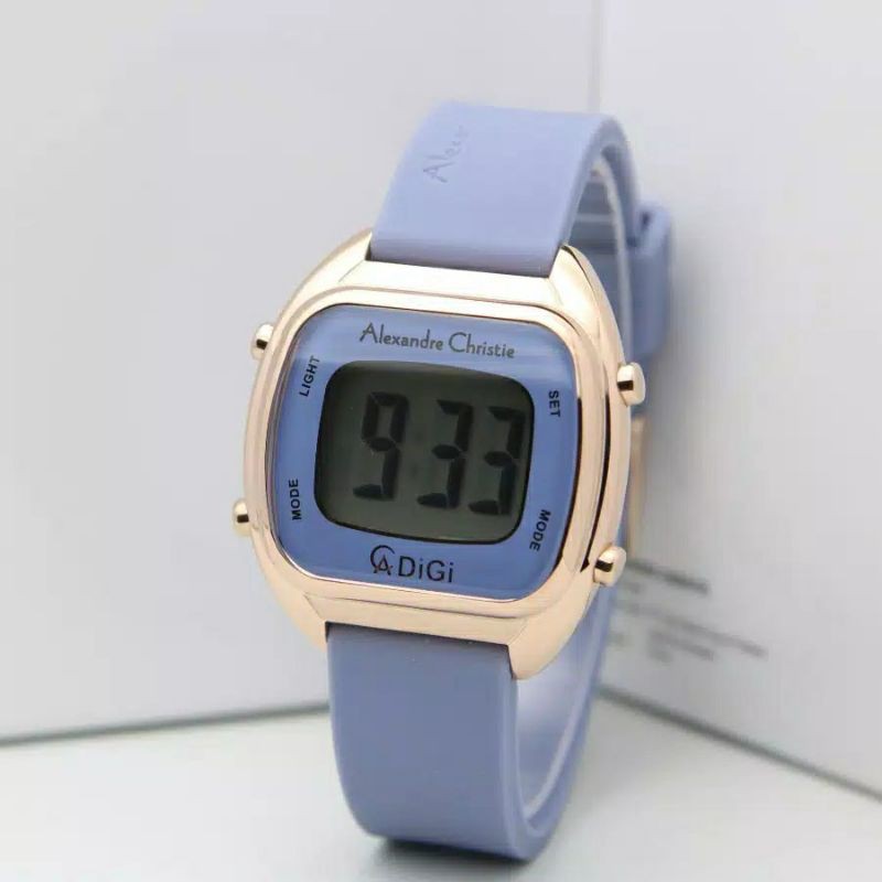 Jam digital wanita Alexandre christie ac 9335 original blue rosegold