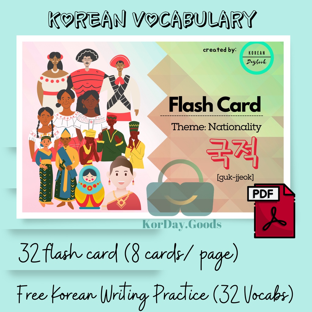 Korean Vocabulary Flash Card | Theme: Nationality