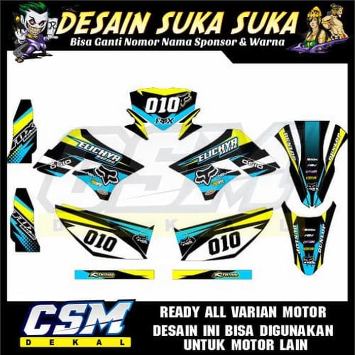 146 DEKAL DECAL MOTOR KLX 150 DTRACKER OLD L S STIKER STICKER STRIPING BODY LIS BIRU KUNING