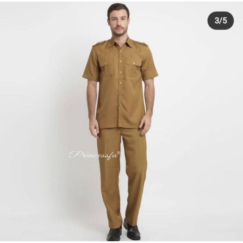 SERAGAM PRINCESSFA) SERAGAM PNS LAKI-LAKI/ BAJU PEMDA/ BAJU PNS/ SERAGAM PDH(coklat muda)
