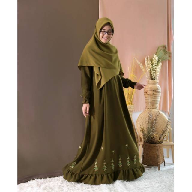 GAMIS ORCHID BORDIR BY HIJAB ALILA Gamis Motif Bordir Bunga