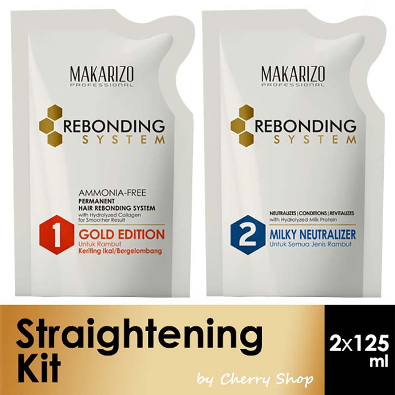 [STEP 1 | STEP 2] [BPOM] Pelurus Rambut Makarizo Professional Rebonding System Kit (Step 1+Step 2) Anti Resistant | Super Gold | Gold Edition 125 mL | 125ml