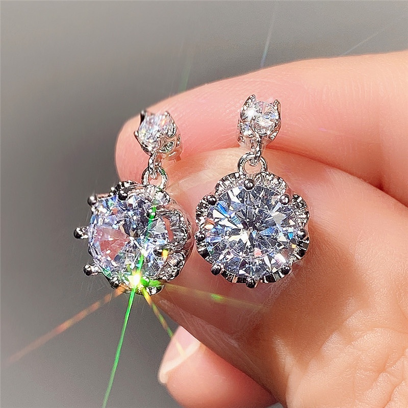 Anting Tusuk Gantung Temperament Hias Zircon / Berlian Gaya Trendy Berkilau Untuk Wanita