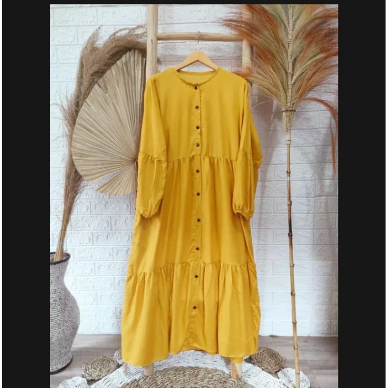 midii dres polos full kancing rayon premium/ gamis wanita terbaru import