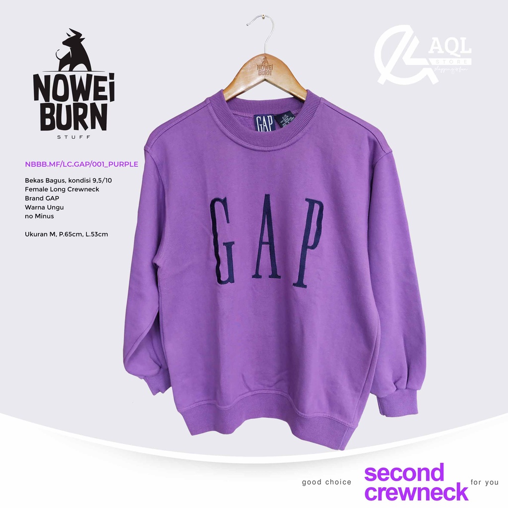 NOWEIBURN SWEATER CREWNECK Merk GAP // Warna Ungu Basic // Sweater Crewneck Wanita Size M Preloved
