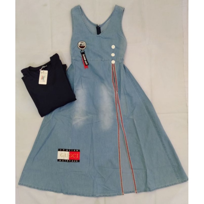 Gamis Anak Jeans Kaos / Gamis Muslim Anak Perempuan Kekinian / Set Gamis Jeans Outer Kaos