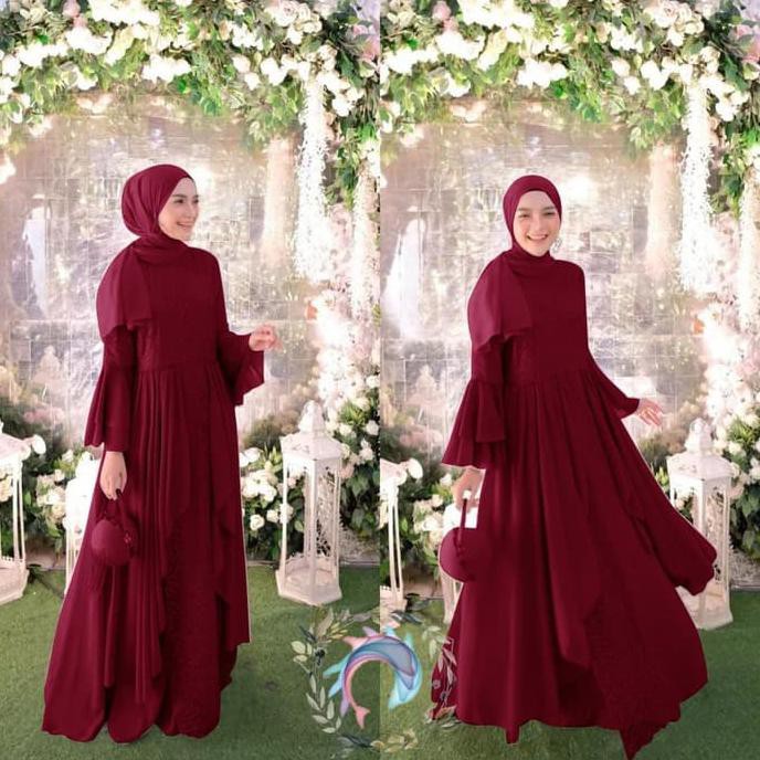 Gamis Pesta Brokat Clemira Baju Gamis Wanita Terbaru - Merah Alexandriastorejkt