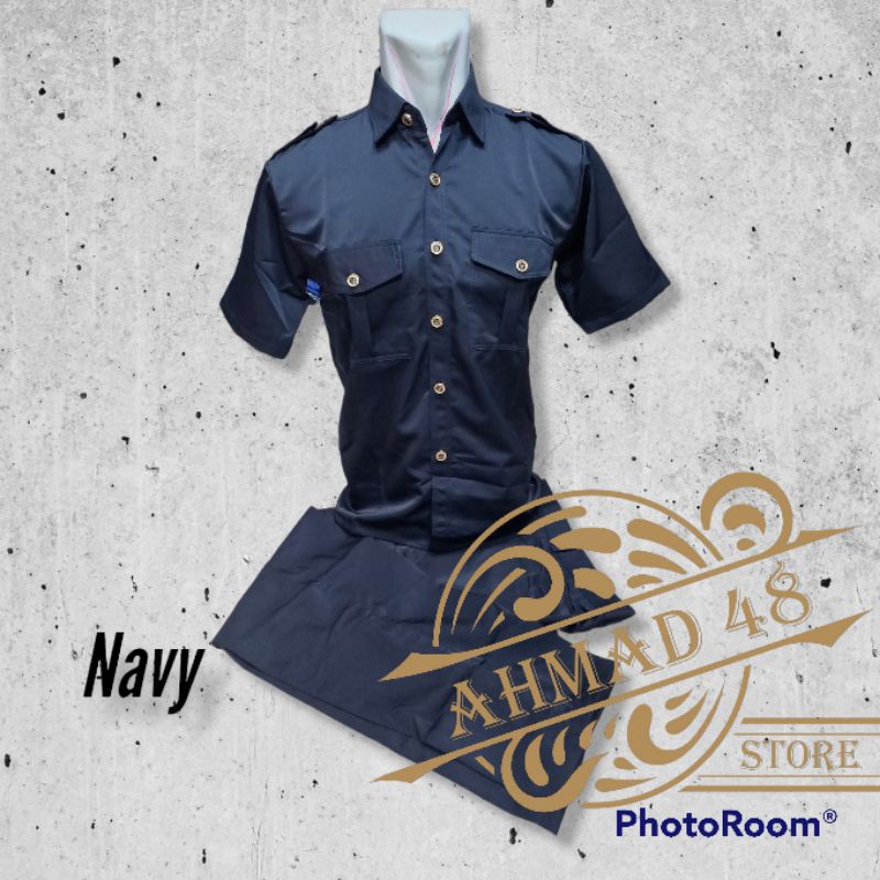 BAJU PDH SAFARI SATPAM/SECURITY LENGAN PENDEK NAVY/HITAM