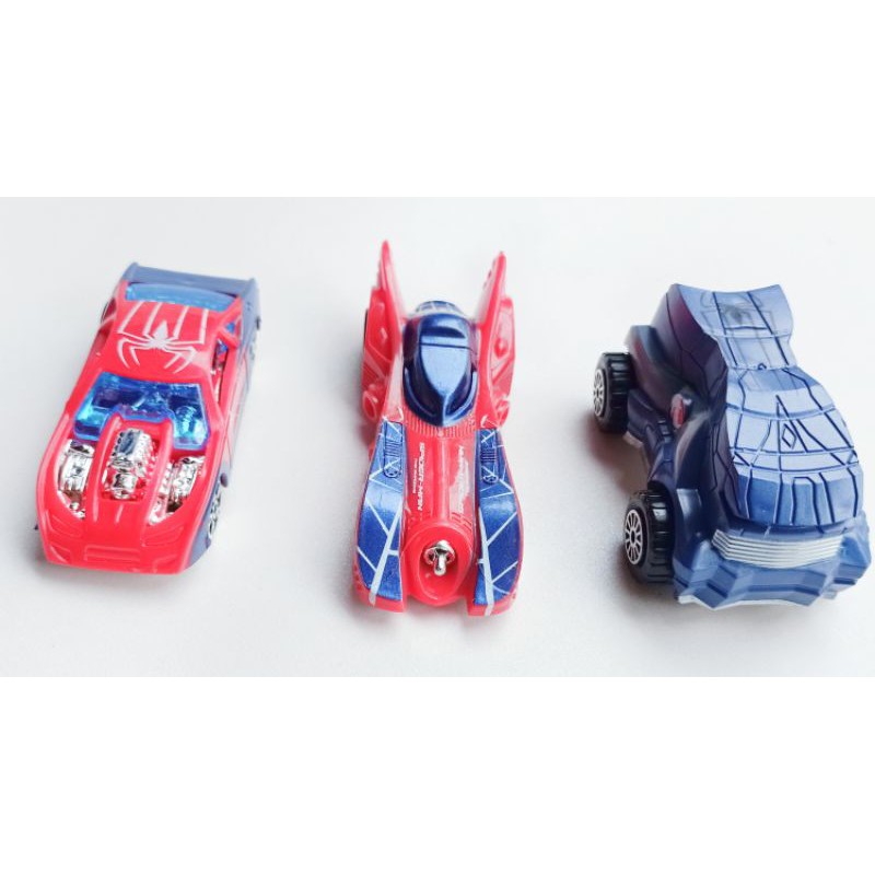 Set 3pcs SuperHero Car Diecast Batmobile &amp; Friends Motif Spiderman Hotwheels model