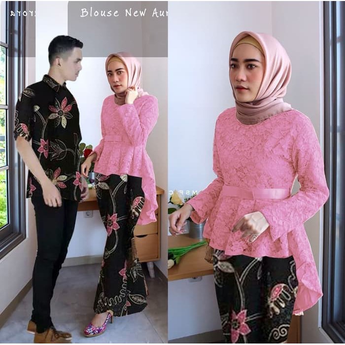 couple kebaya brokat aurora plus kemeja