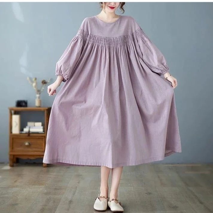 Baju LONG TUNIK SASA JUMBO Atasan Oversize Import Katun Rayon Linen Wanita Perempuan Motif Putih Pol