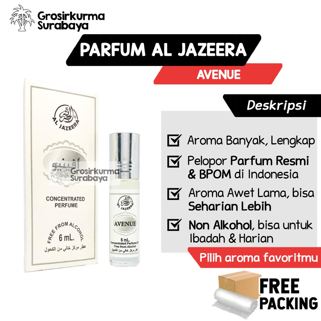 Parfum Al Jazeera AVENUE Fresh Terdaftar BPOM 6ml Roll on Minyak Wangi Misk Kasturi Kijang Unisex