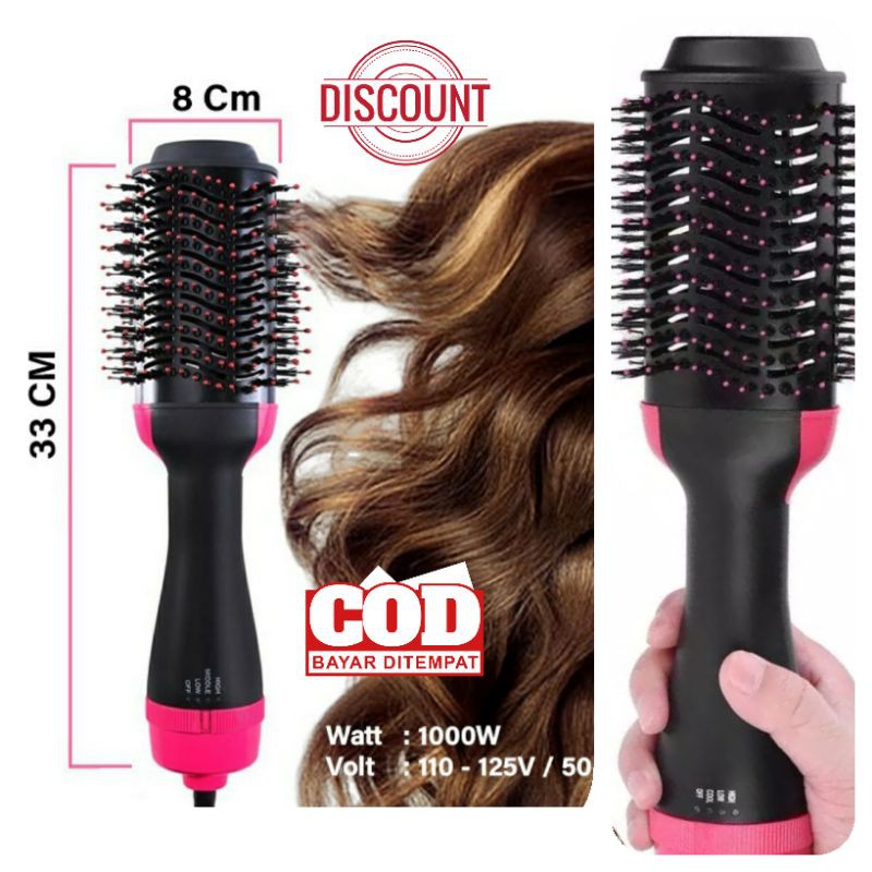 Pengering rambut sisir One stop hot brush hairdyer sisir blow curly Murah