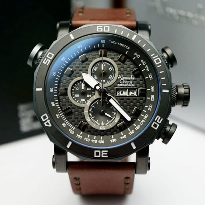 Super Sale Jam Tangan Pria Alexandre Christie AC 6308 Black Brown Original Ready Stock