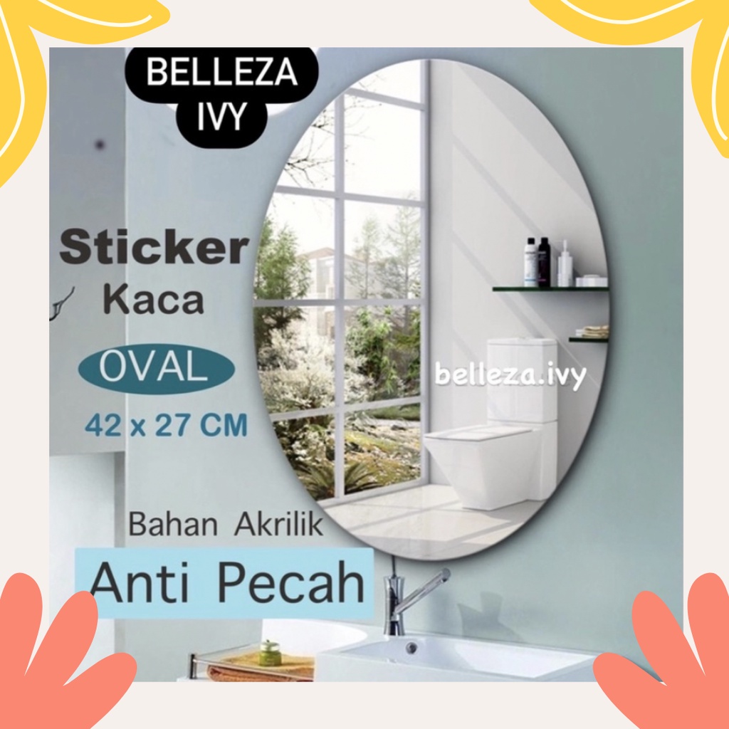 VIRAL STICKER CERMIN OVAL 3D STIKER DINDING Kaca Acrylic Sudah Dengan Perekat Wallpaper Mirror Kamar Mandi