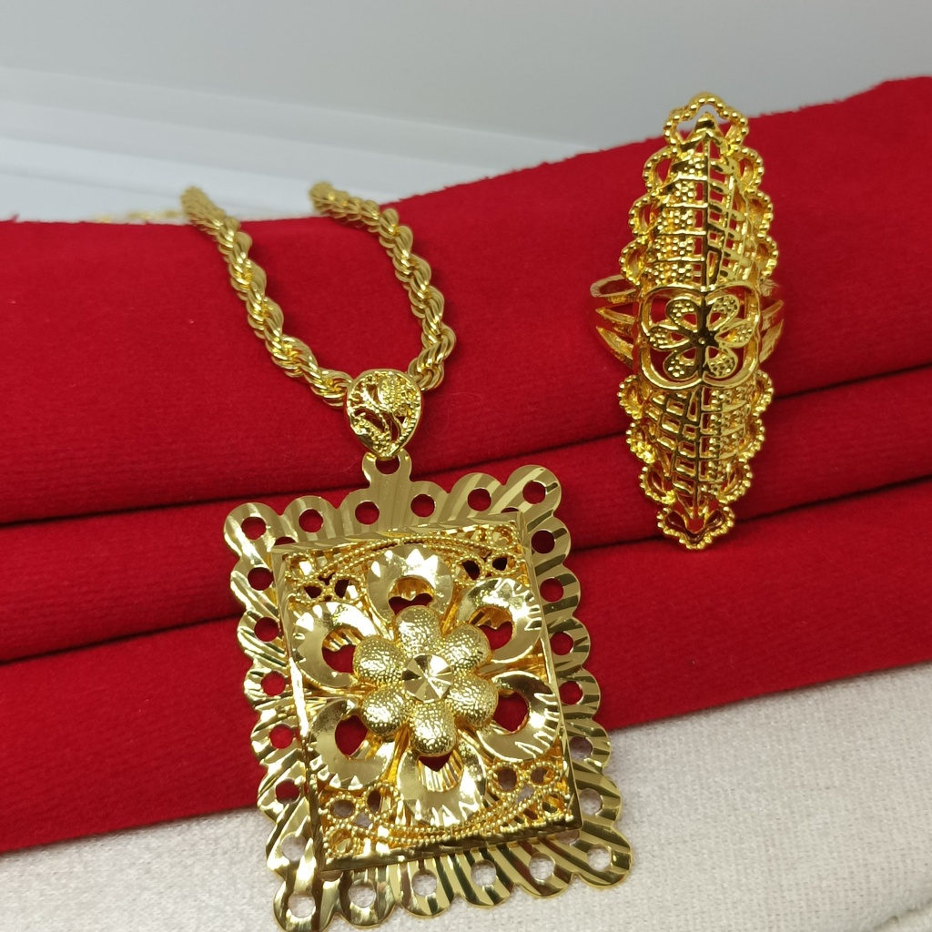 set kalung+cincin perhiasan laki-laki tembaga 24k