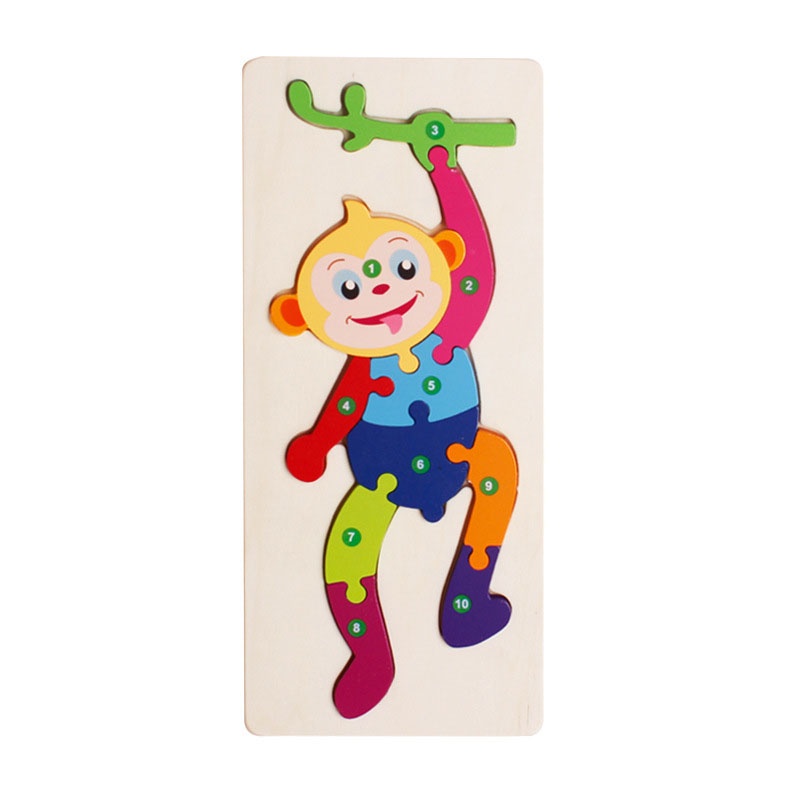 Mainan Edukasi Anak Basic Shape Kayu Balok Geo Geometri 3D Montessori Sensory Xylophone Jam Angka-PUZZLE MONYET
