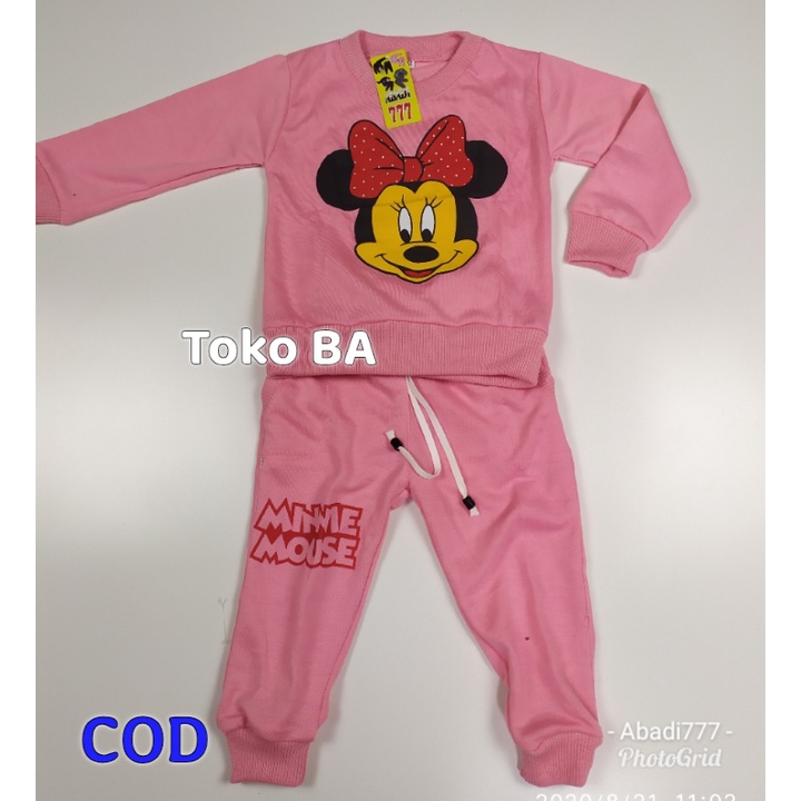 Pakaian anak perempuam motif minimose setelan switer 1-6 Tahun