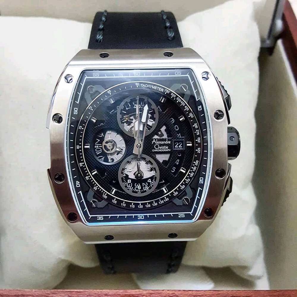 JAM TANGAN ALEXANDRE CHRISTIE WATCH AC 6411 PRIA TOMBOL BLACK SILVER BLACK ORIGINAL