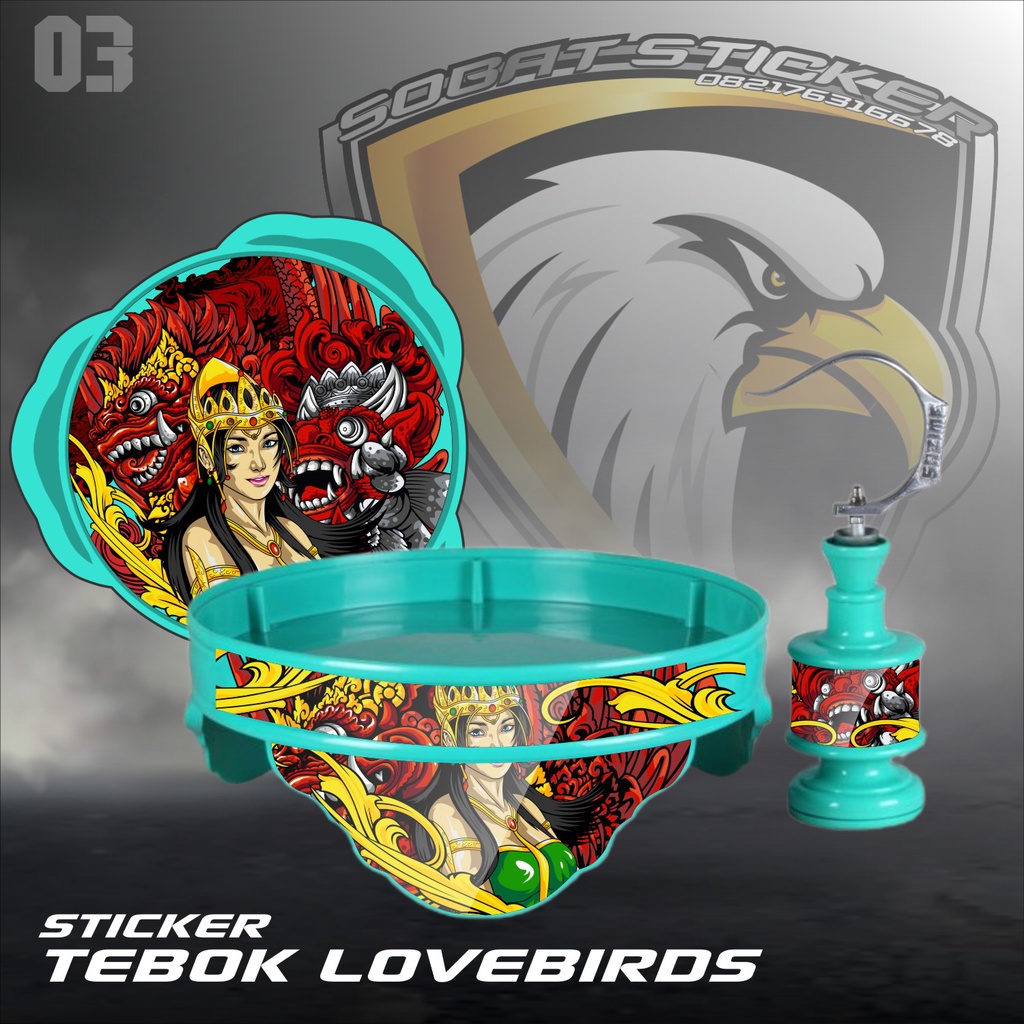 Stiker Sangkar Burung Lovebird motif BARONG BALI Decal Tebok Love Bird Kandang Bulat SB-03