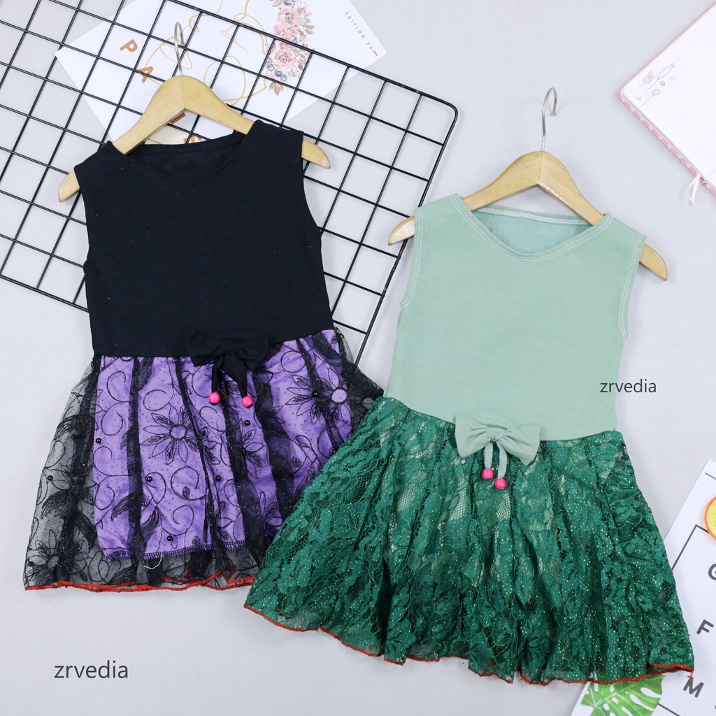 Dress Zevana Uk 1-2 Tahun / Gaun Pesta Balita Baju Kids Import Dres Brukat Kensi Anak Perempuan