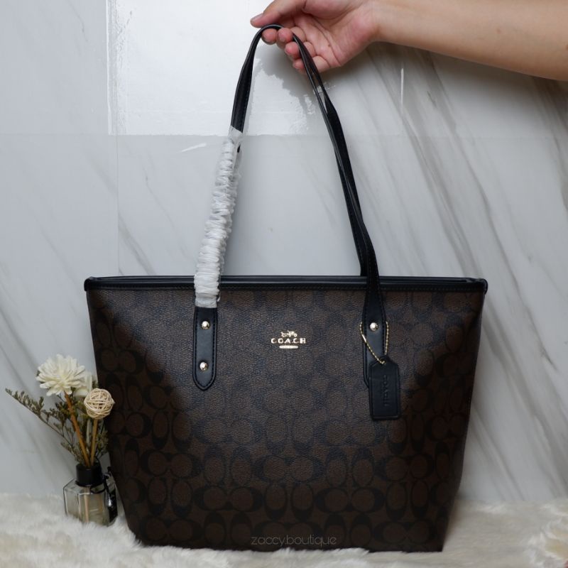Coach City Tote Signature Brown Black