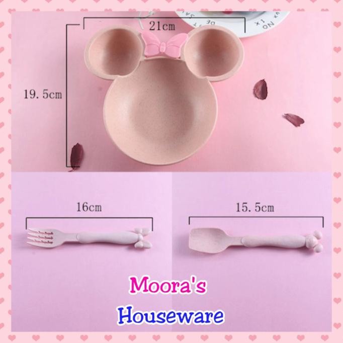 Diskon Mangkok Piring Makan Anak Bayi Set Garpu Sendok Karakter Mickey Rt0216 - Pink