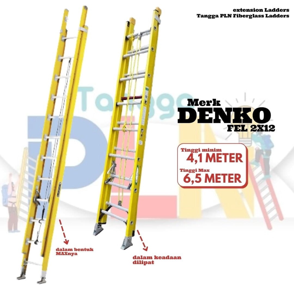 Tangga PLN Fiberglass Extension Ladder DENKO FEL 2X12 | 6,8 Meter Sliding Sorong