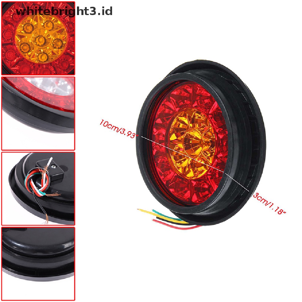 (whitebright3.id) Lampu LED 16smd Bundar 4inch Warna Merah / Amber Untuk Sein / Rem Truk / Trailer