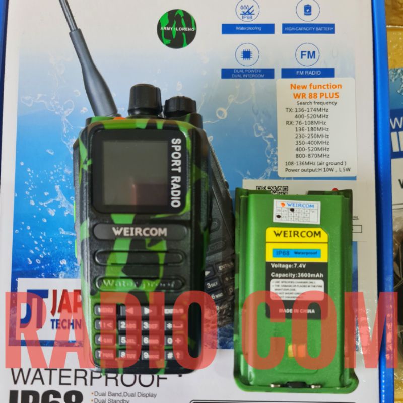 HT WEIRCOM WR88 PLUS 6BAND WATERPROOF HT WEIRCOM WR 88 PLUS SPORT RADIO 6BAND ORI HT WEIRCOM SPORT RADIO WR88 PLUS - ARMY