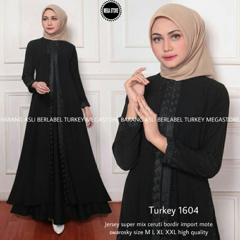 Glosir Gamis Polos Abaya Turkey Bordir Original Terbaru Jubah Wanita Jumbo Dress Muslim Pesta Mewah