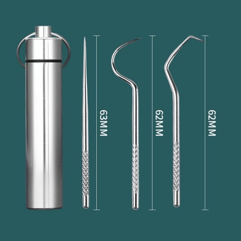 Tusuk Gigi Stainless Steel Tabung Gantungan Kunci Portable Besi Toothpick Travel Tooth Pick