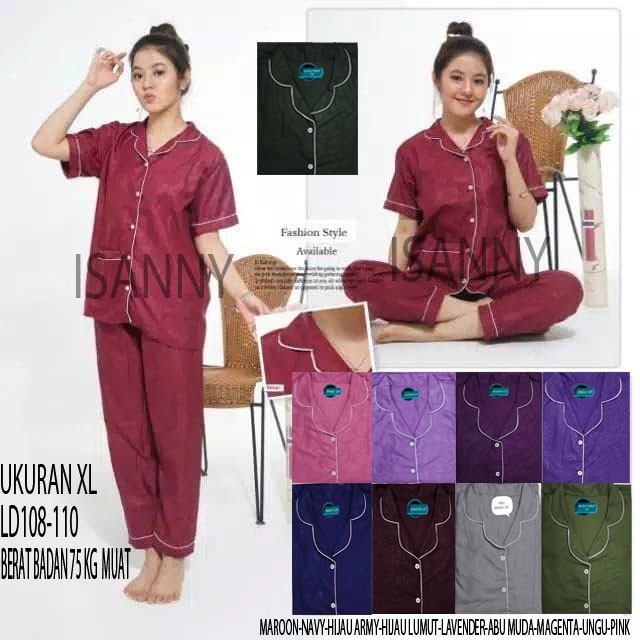 ISANNY PIYAMA SET SATEN EMBOS CP SIZE.XL/BAJU TIDUR/PIYAMA DEWASA/REAL PICT