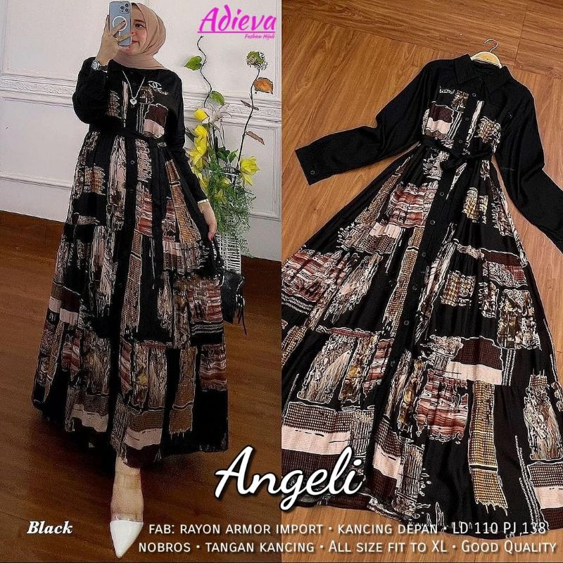 Gamis/Dress All Motif Alila Stacy Livy/Livina Almera Pretty Helina Flavio Erella Fiolin Gressy Miloa Jelio Amaris Sabrina Vidya Areola Talia Machio Zolla Geisya Gladis Eldora Morea Angeli Celine Adieva Matt Rayon Viscose-Angeli black