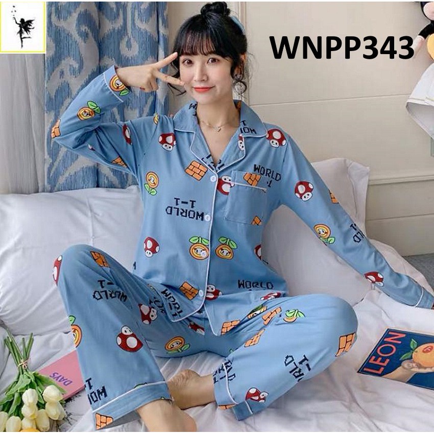 Piyama Wanita Baju Tidur Wanita Kancing Depan Rabbit Salur