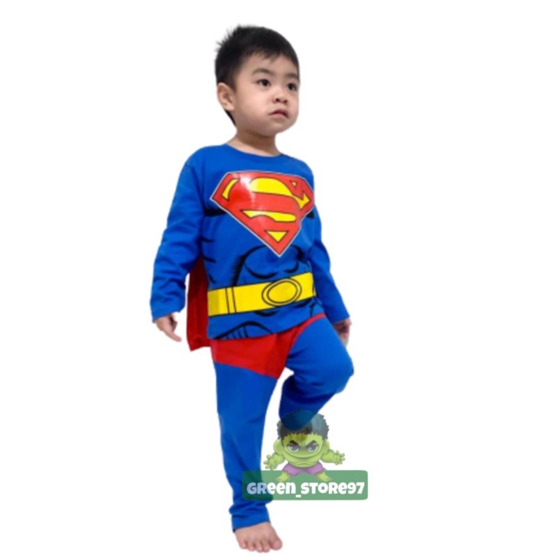 kostum anak supermen superhero / setelan lengan panjang syupermen gratis topeng