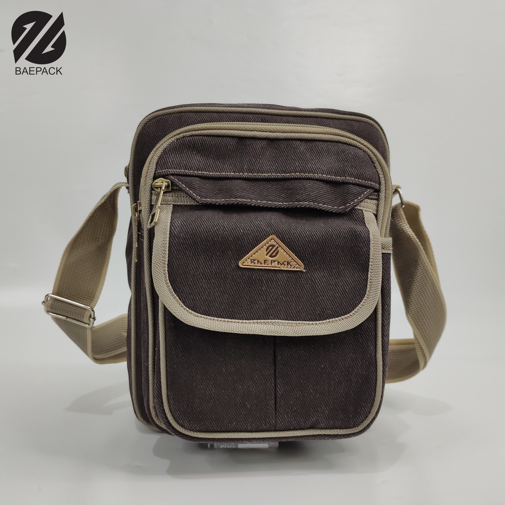 Tas Selempang Kanvas Pria Xenof Cokelat Tua Original Baepack / Tas Bahu Canvas Cowok  / Tas Selempang Premium Produsen Bandung