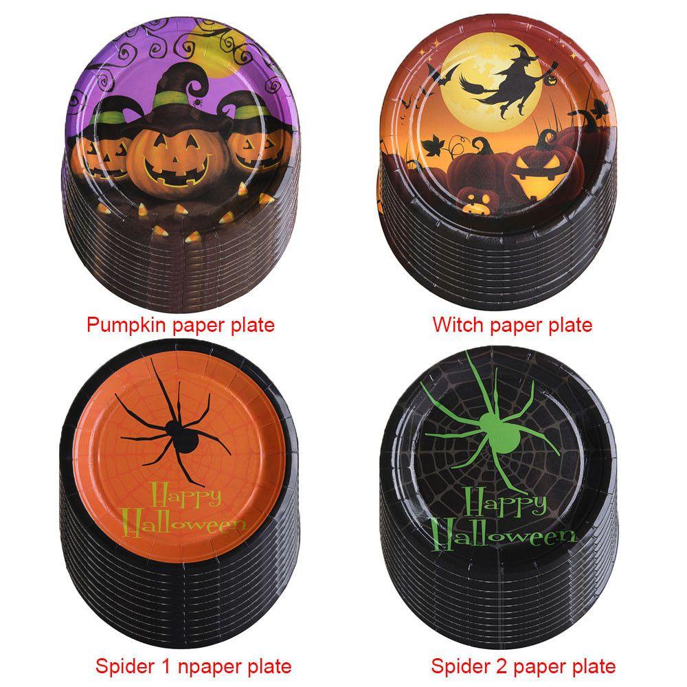 Solighter 10PCS Halloween Piring Kertas Syukuran Labu Penyihir Happy Halloween Tray