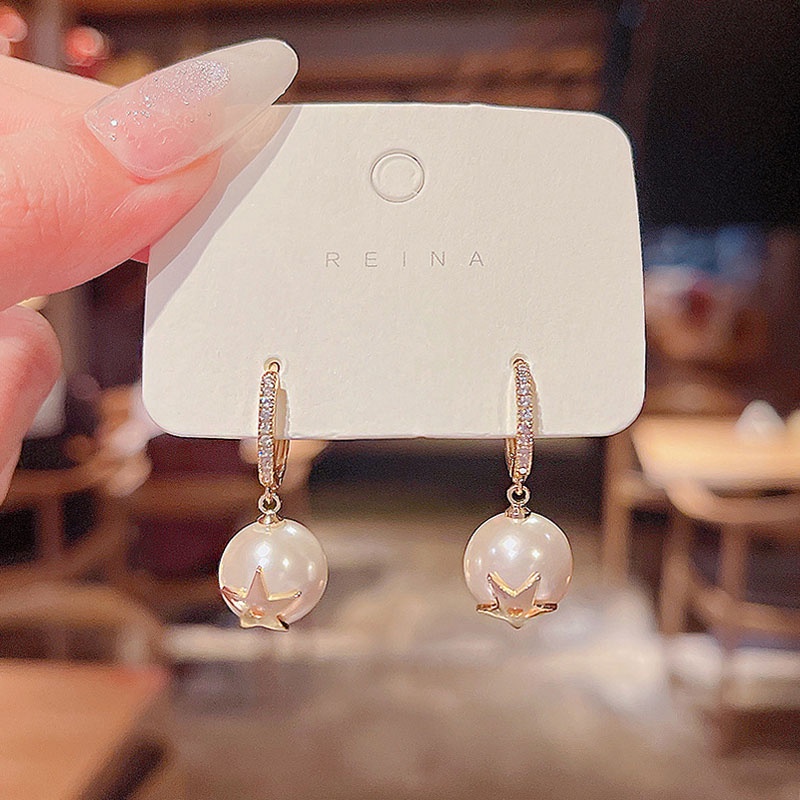 Anting Tusuk Gantung Bahan Sterling silver 925 Desain Lingkaran Hias Mutiaraberlian Untuk Wanita